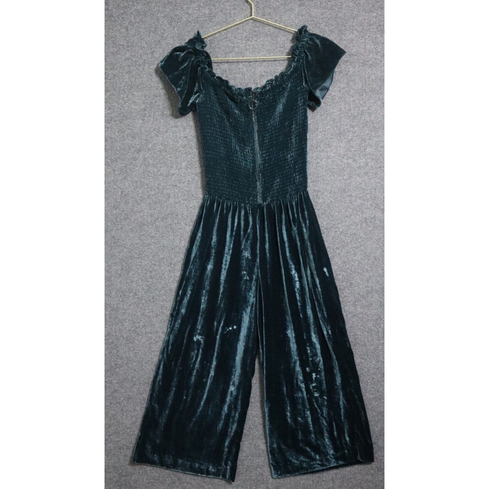 Parker NYC Jumpsuit Women Small Everglade‎ Green 23" Londyn Crushed Velvet EUC